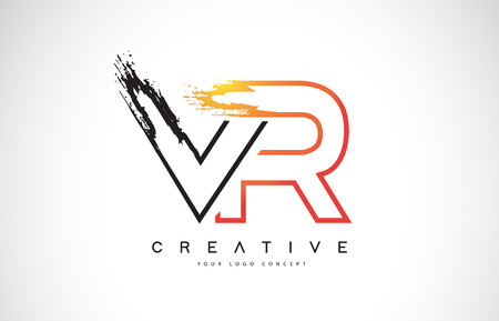 VR Creative Modern Logo Design Vetor with Orange and Black Colors. Monogram Stroke Letter Design.のイラスト素材