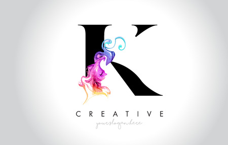 K Vibrant Creative Leter Logo Design with Colorful Smoke Ink Flowing Vector Illustration.のイラスト素材