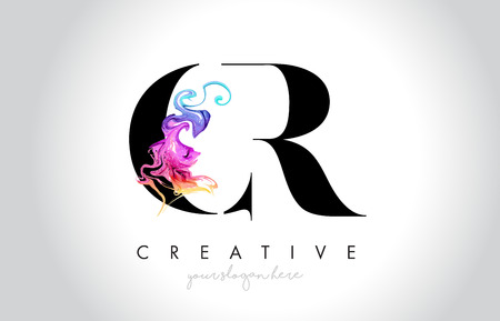 CR Vibrant Creative Leter Logo Design with Colorful Smoke Ink Flowing Vector Illustration. CR Vibrant Creative Leter Logo Design with Colorful Smoke Ink Flowing Vector Illustration.