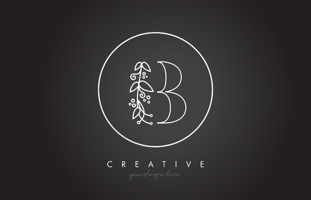 B Letter Logo With Organic Monogram Plant Leafs Detail and Circle Design. Creative Letter Icon Logo.のイラスト素材