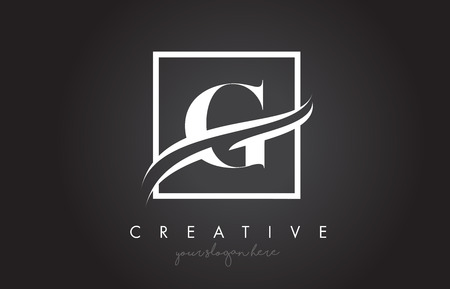 G Letter Icon Logo Design with Square Swoosh Border and Creative Design Vector Illustration.のイラスト素材