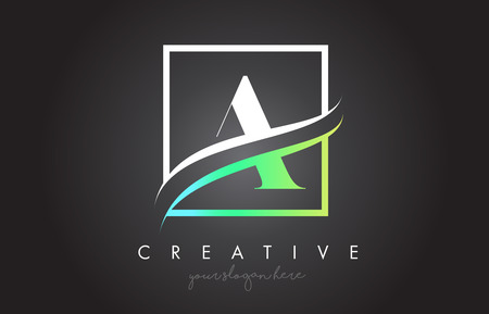 A Letter Icon Logo Design with Square Swoosh Border and Creative Design Vector Illustration.のイラスト素材