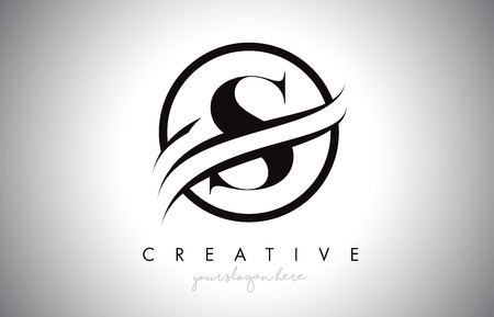 S Letter Icon Logo Design with Circle Swoosh Border and Black Colors. Creative S Design Vector Illustration.のイラスト素材