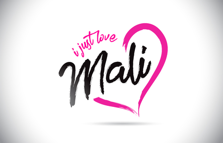 Mali I Just Love Word Text with Handwritten Font and Pink Heart Shape Vector Illustration.のイラスト素材