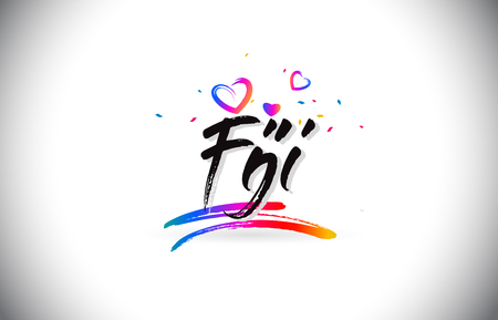 Fiji Welcome To Word Text with Love Hearts and Creative Handwritten Font Design Vector Illustration.のイラスト素材