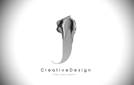 J Letter Design Brush Paint Stroke. Black J Letter Logo Icon with Artistic Paintbrush Vector Illustrationのイラスト素材