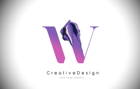 W Letter Design Brush Paint Stroke. Purple w Letter Logo Icon with Violet Paintbrush Vector Illustrationのイラスト素材
