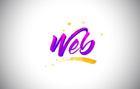 Web Purple Violet Word Text with Handwritten Vibrant Colors and Stars Confetti Vector Illustration.のイラスト素材