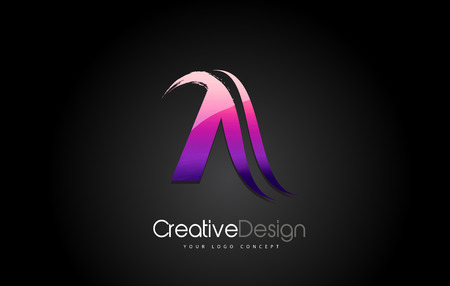 Purple Violet A Letter Design Brush Paint Stroke. Letter Logo on Black Bakgroundのイラスト素材