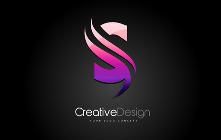 Purple Violet S Letter Design Brush Paint Stroke. Letter Logo on Black Backgroundのイラスト素材