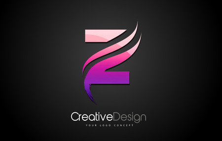 Purple Violet Z Letter Logo Design Brush Paint Stroke. Artistic Black Backgroundのイラスト素材