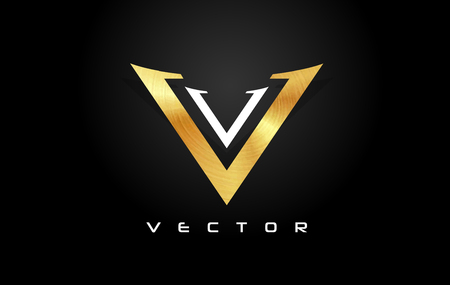 Golden V Logo Monogram. Letter V Simple Clean Line Monogram Design.のイラスト素材