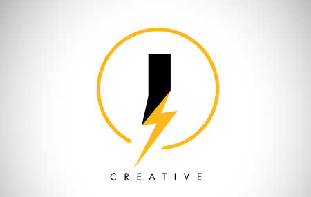 I Letter Logo Design With Lighting Thunder Bolt. Electric Bolt Letter Logo Vector Illustration.のイラスト素材