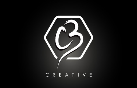 CB C B Brushed Vector Letter Logo Design with Creative Modern Brush Lettering Texture and Hexagonal Shape. Brush Letters Design Logo Vector Illustration.のイラスト素材