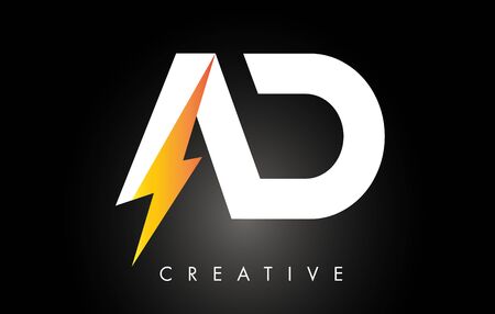 AD Letter Logo Design With Lighting Thunder Bolt. Electric Bolt Letter Logo Vector Illustration.のイラスト素材