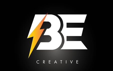 BE Letter Logo Design With Lighting Thunder Bolt. Electric Bolt Letter Logo Vector Illustration.のイラスト素材