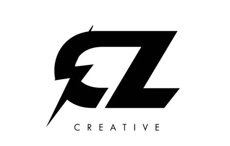 CZ Letter Logo Design With Lighting Thunder Bolt. Electric Bolt Letter Logo Vector Illustration.のイラスト素材