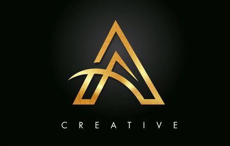 Golden A Letter Design Logo. Letter A Icon Logo with Modern Swoosh vector Illustration.のイラスト素材