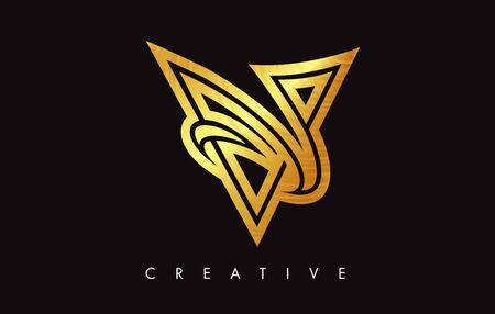 V Letter Logo Icon Design in Golden Colors Texture. V Gold Logo Modern Monogram Vector Illustration.のイラスト素材