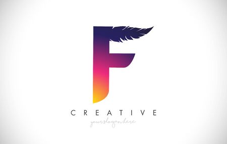 F Feather Letter Logo Icon Design With Feather Feather Creative Look Vector Illustration in Purple Magenta Colors.のイラスト素材