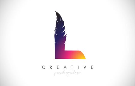 L Feather Letter Logo Icon Design With Feather Feather Creative Look Vector Illustration in Purple Magenta Colors.のイラスト素材