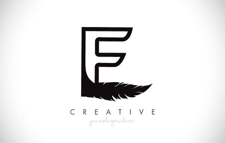 E Feather Letter Logo Icon Design With Feather Feather Creative Look Vector Illustration in Black and White Colors.のイラスト素材