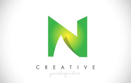 N Letter Design Icon With Paper Cut Design Creative Vector Logo Illustration in Green Colors.のイラスト素材