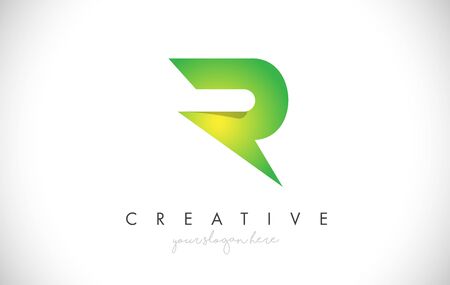 R Letter Design Icon With Paper Cut Design Creative Vector Logo Illustration in Green Colors.のイラスト素材