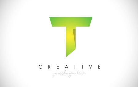 T Letter Design Icon With Paper Cut Design Creative Vector Logo Illustration in Green Colors.のイラスト素材