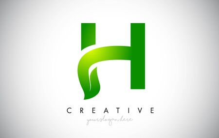 H Leaf Letter Logo Icon Design in Green Colors. Eco Bio Letter Design Vector Illustration.のイラスト素材