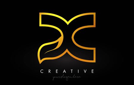 Letter X Golden Monogram Leaf Logo Icon Design with Gold Yellow Colors Vector Illustration.のイラスト素材