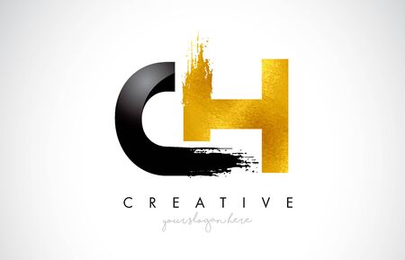 CH Letter Design with Brush Stroke and Modern 3D Look Vector Illustration.のイラスト素材