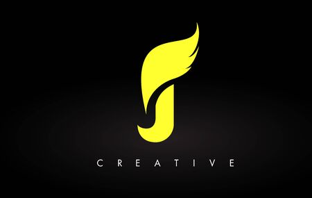 Letter J logo Icon with Yellow Colors and Wing Design Vector on Black Background Vector Illustrationのイラスト素材