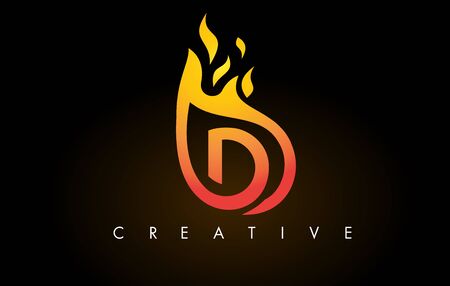 Flame D Letter Design Icon with Orange Yellow Colors and Flames  Vector Illustration.のイラスト素材