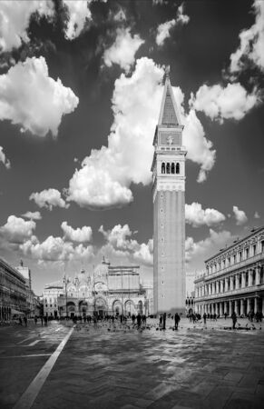 Piazza San Marco in Venice Italy and cloudy sky Black and White Photographyの写真素材