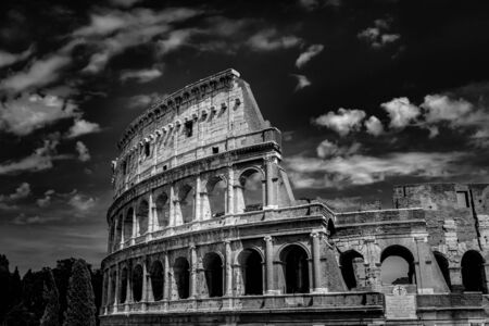 Rome Colloseum Architecture in Rome Italy City Center. Rome Ethernal City Architectural Details. Black and White Photographyの写真素材