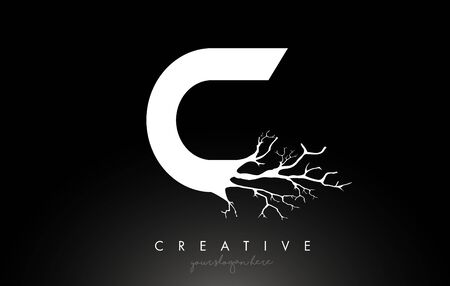Letter C Design Logo with Creative Tree Branch. C Letter Tree Icon Logo  Vector Illustration.のイラスト素材