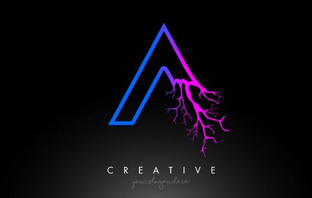 Tree Letter A Design Logo with Purple Blue Tree Branch. A Letter Tree Icon Logo Vector Illustration.のイラスト素材