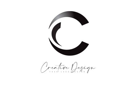 C letter Logo Design with Black colors and Creative Cut Design Vector Illustration.のイラスト素材