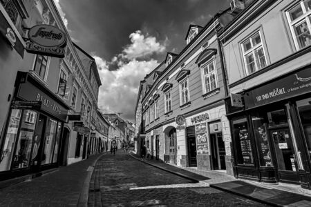ZAGREB, CROATIA - JULY 29, 2016 : Old City Street with Colorful Architecture Buildings. Black and White Photographyのeditorial素材
