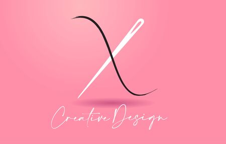 X Letter Logo with Needle and Thread Creative Design Concept Vector Illustration.のイラスト素材