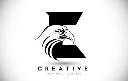 Letter E Eagle Logo Icon with Creative Eagle Head Vector Illustration.のイラスト素材