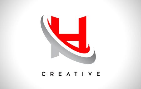 Letter H Logo. H Letter Design Vector with Red Gray Swash VectorIllustration.のイラスト素材