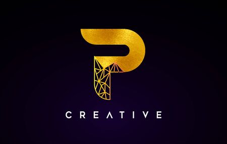 Golden Letter P Logo. P Letter Design Vector with Golden Gray Swash Vector Illustration.のイラスト素材