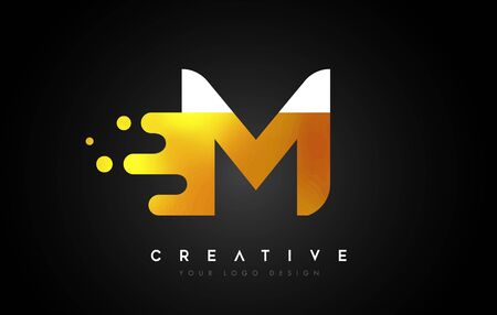 M Melted Golden Letter Logo Design. Creative Golden Fluid Letter Icon Vector Illustration.のイラスト素材