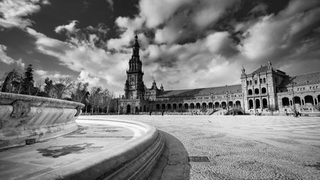 Seville, Spain - 10 February 2020 : Plaza de Espana Spain Square Architecture in Beautiful Seville...