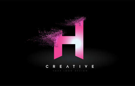 H Letter Logo with Dispersion Effect and Purple Pink Powder Particles Expanding Ash Vector Illustration.の写真素材
