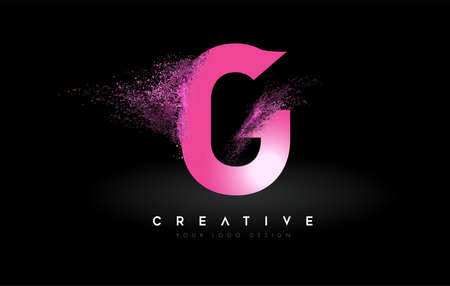 G Letter Logo with Dispersion Effect and Purple Pink Powder Particles Expanding Ash Vector Illustration.の写真素材
