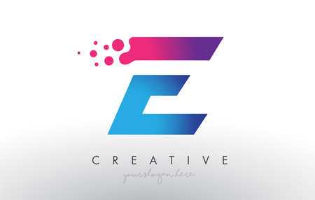 E Letter Design with Creative Dots Bubble Circles and Blue Pink Colors Vector Illustration.のイラスト素材