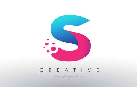 S Letter Design with Creative Dots Bubble Circles and Blue Pink Colors Vector Illustration.のイラスト素材